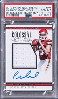 2017 Panini National Treasures Black Box Rookie Colossal Signatures #PM Patrick Mahomes II Signed Jersey Rookie Card (#1/1) - PSA GEM MT 10
